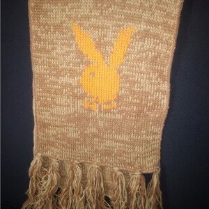 Playboy Tan Knit Scarf with Fringe